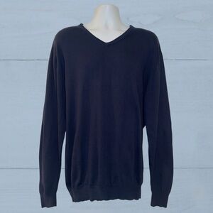 Allan Flusser V-Neck Sweater Men’s XL Navy Blue Gray Lined Cotton Blend Sweater